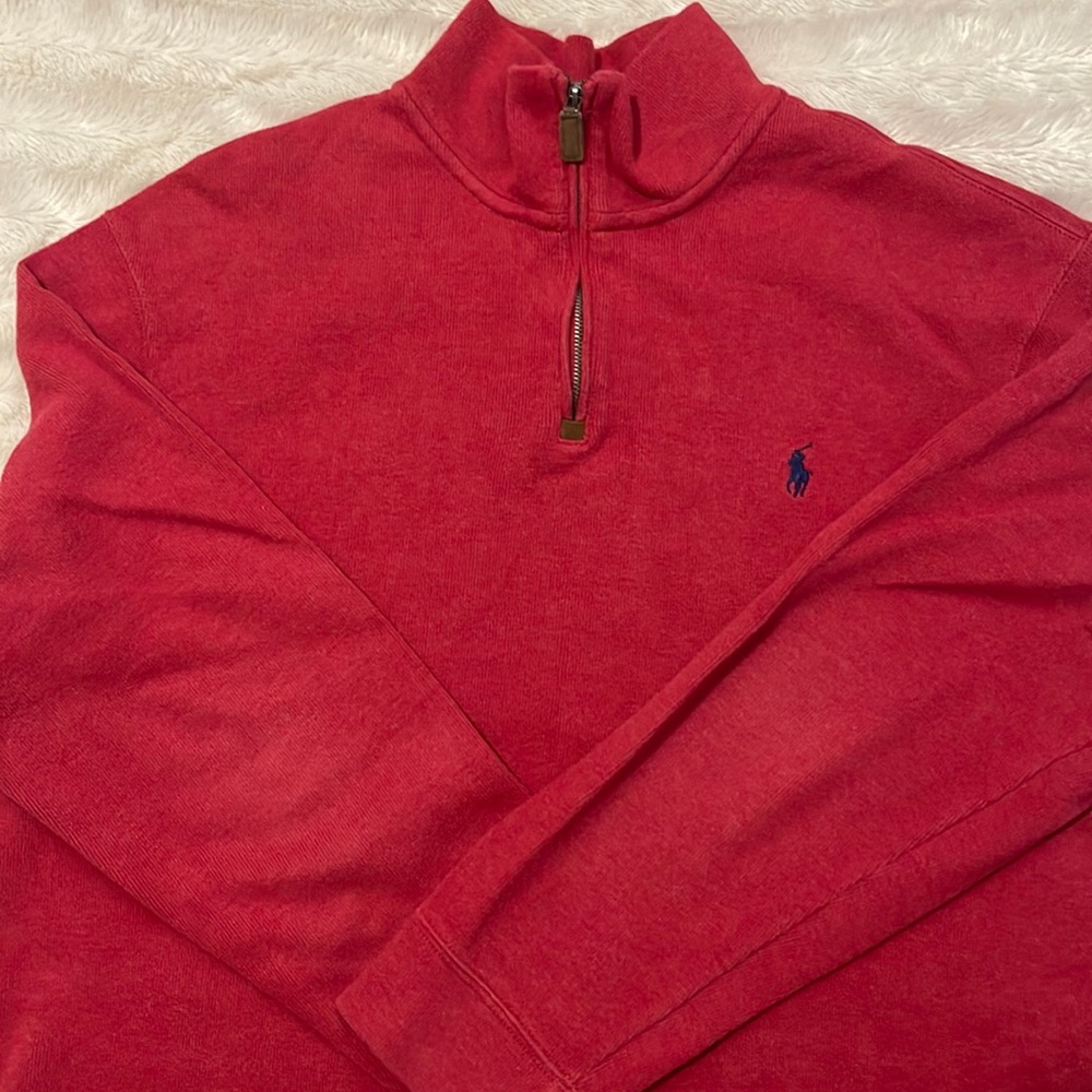 Red Quarter Zip Sweater, Polo by Ralph Lauren in XXL. UGC
